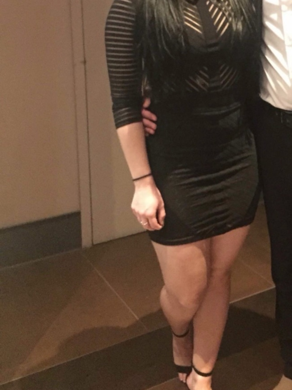 Fashion Nova Black Striped Sheer-Panel Mini Dress used once